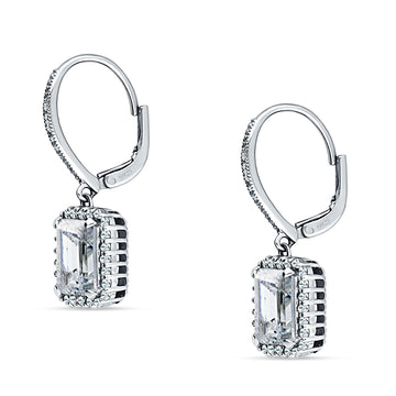 Emerald Cut Leverback Earrings Cubic Zirconia 925 Sterling Silver Wholesale